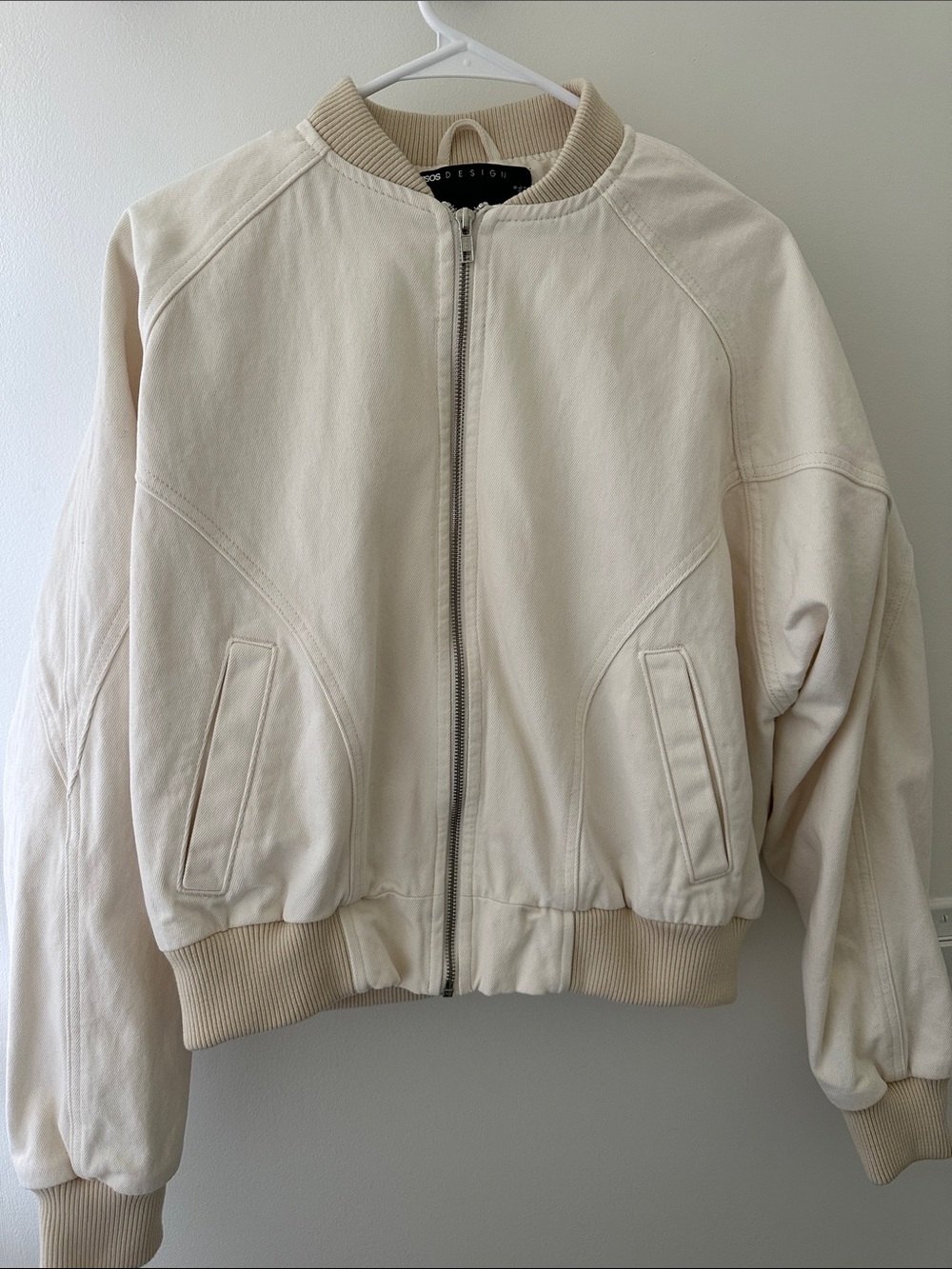 ASOS design Neutral Cream Denim Bomber Jacket - size 4